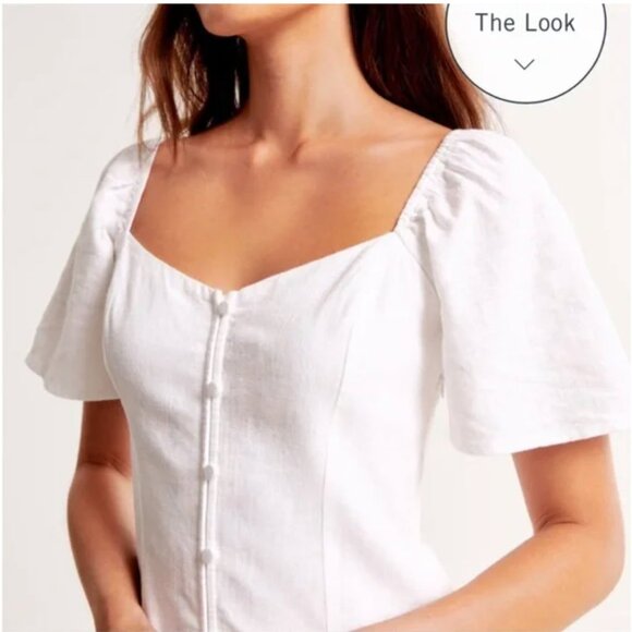 New XXL Tall White Abercrombie Linen Blend Button Through Mini Dress - Picture 4 of 4